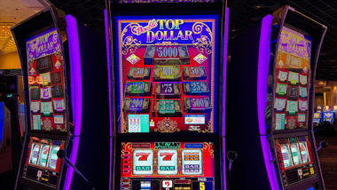 couple playing a slot machine